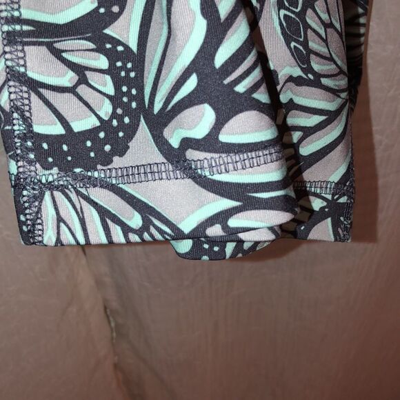 Danskin Now L Dri More Gray Teal Butterfly Athletic Active Leggings - Picture 7 of 14